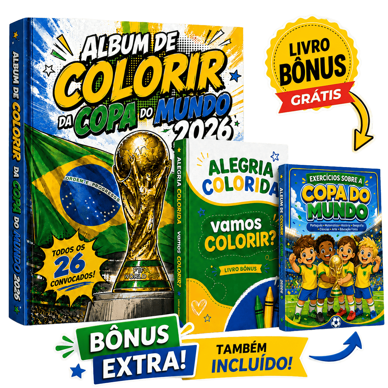 Mockup 3D do Álbum de Colorir da Copa do Mundo 2026