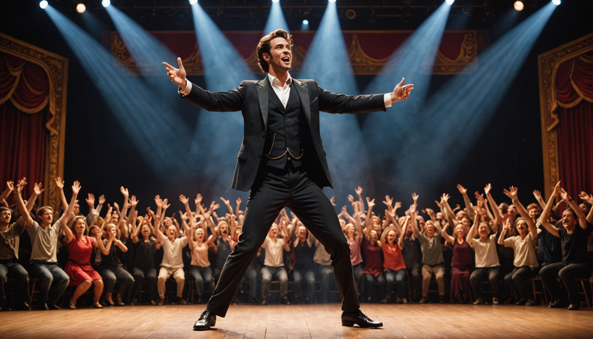 A performer on vibrant stage, dedicated and artistic journey
