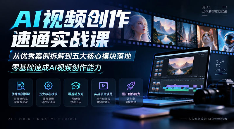 AI视频创作速通实战课｜从优秀案例拆解到五大核心模块落地
