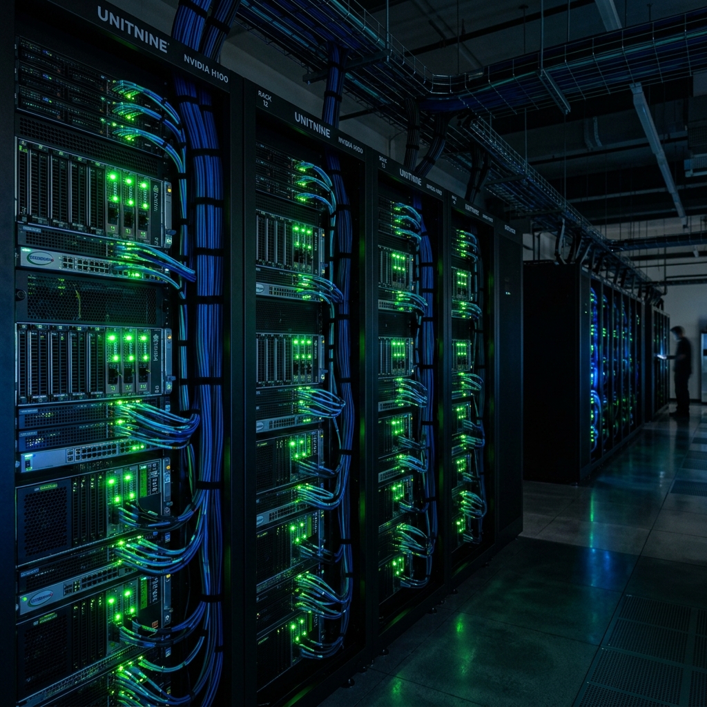 Clúster de servidores GPU en un centro de datos de IA