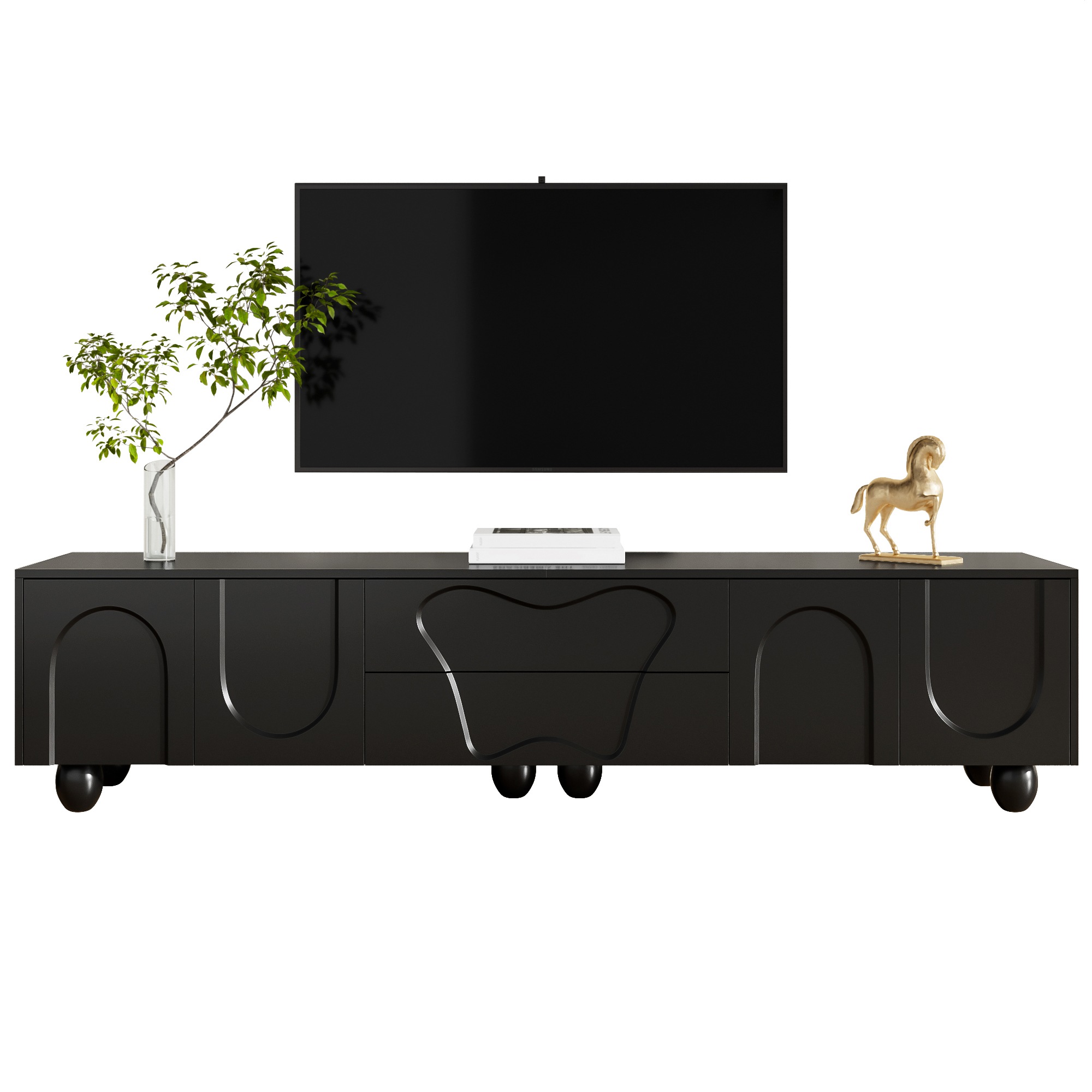 Meuble TV Noir, Rangement, Design Moderne, Structure Robuste, Finition Haut de Gamme, Entretien Facile - 180x40x42cm - Salon 2