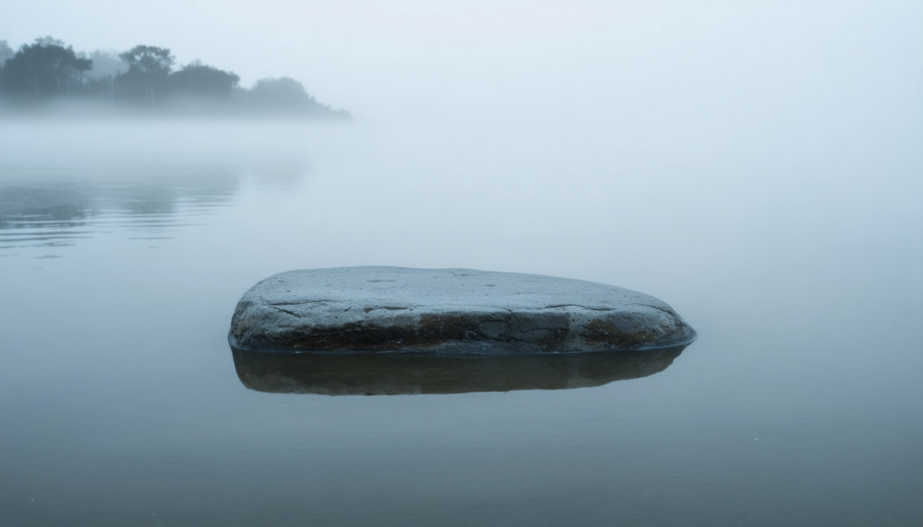 A stone poised above still water, angle already committed, outcome already decided by the geometry no one measured.