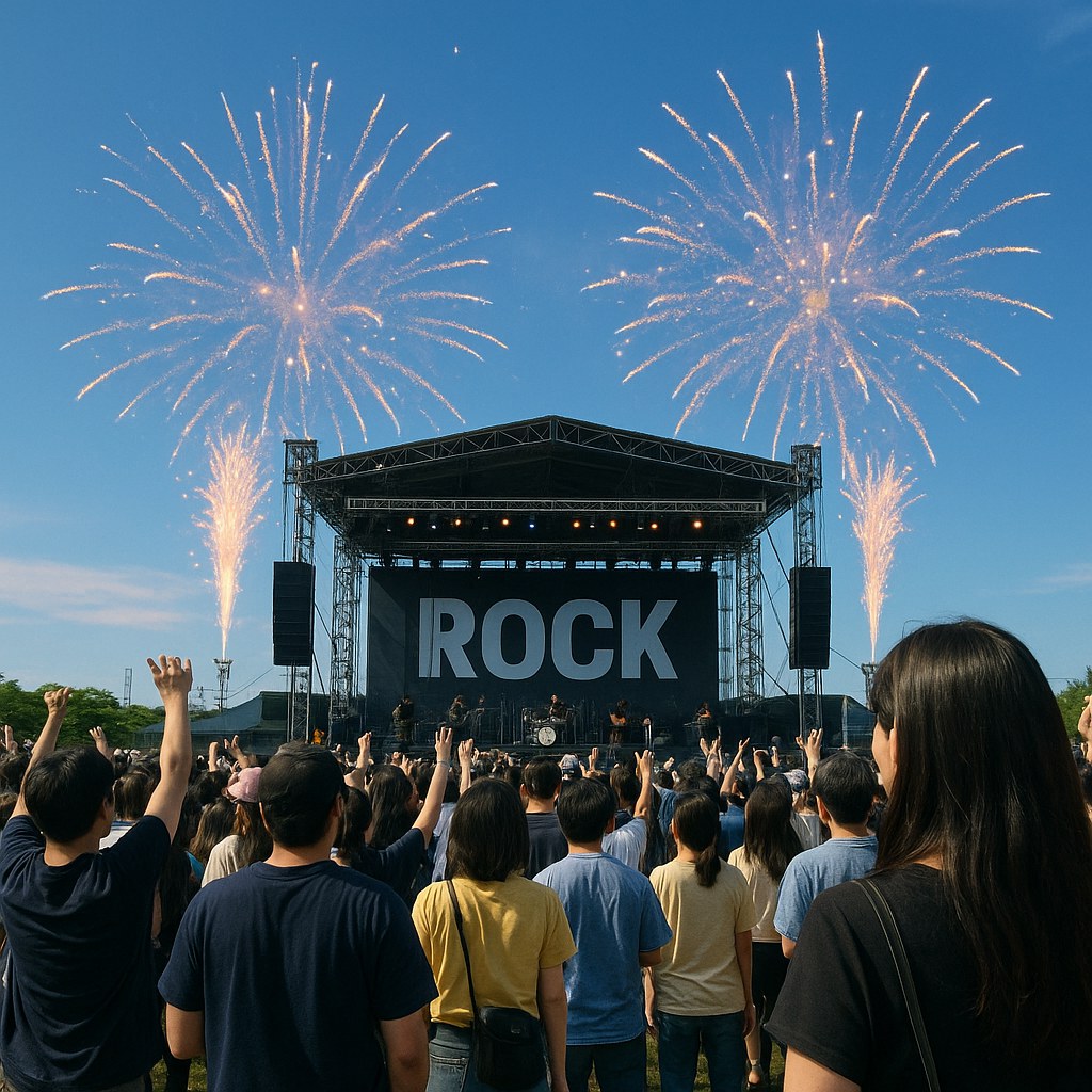 korean rock concert crowd fireworks