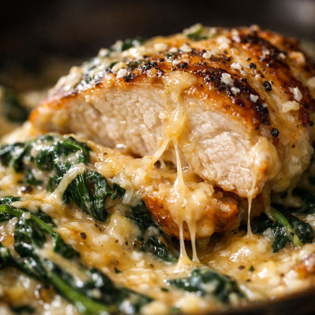 Creamy Chicken with Spinach and Cheese Skillet cooking process