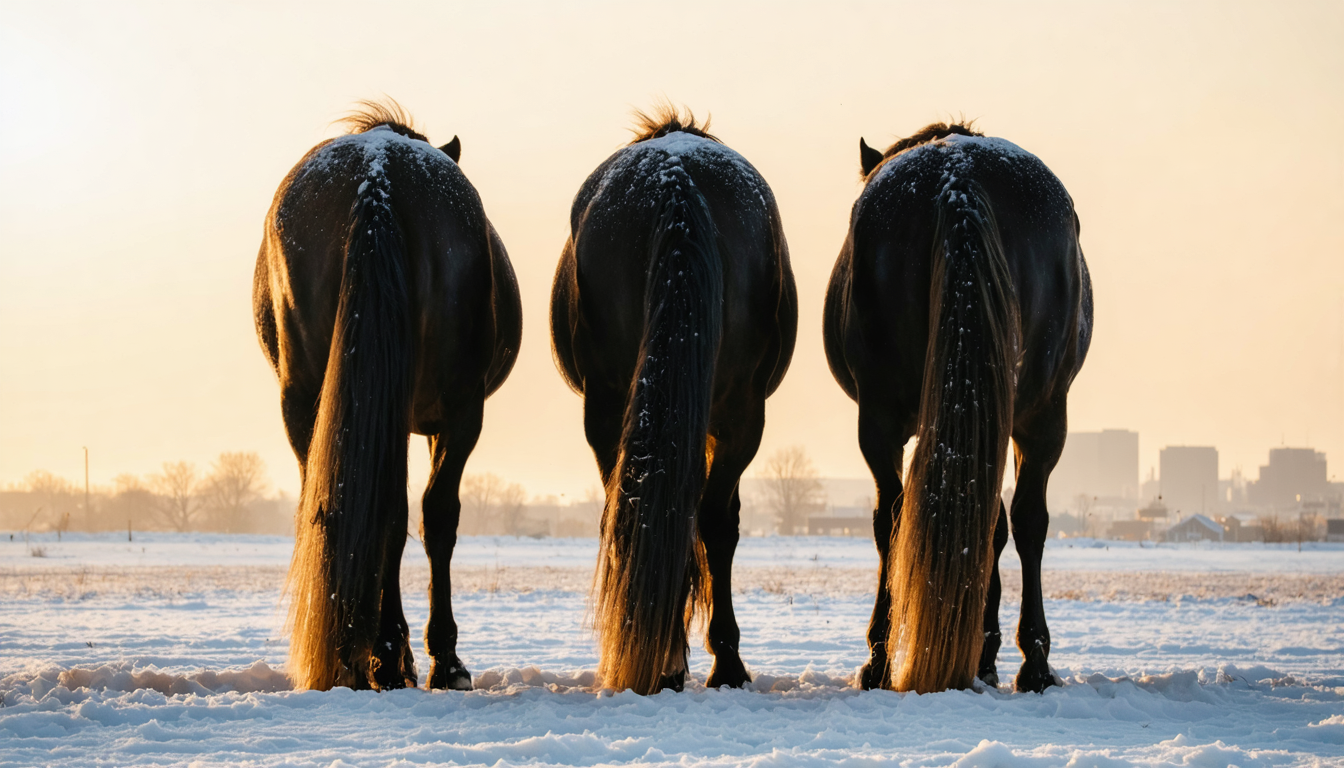 Massive draft horses genuflecting toward nothing in particular, their reverence available for purchase.