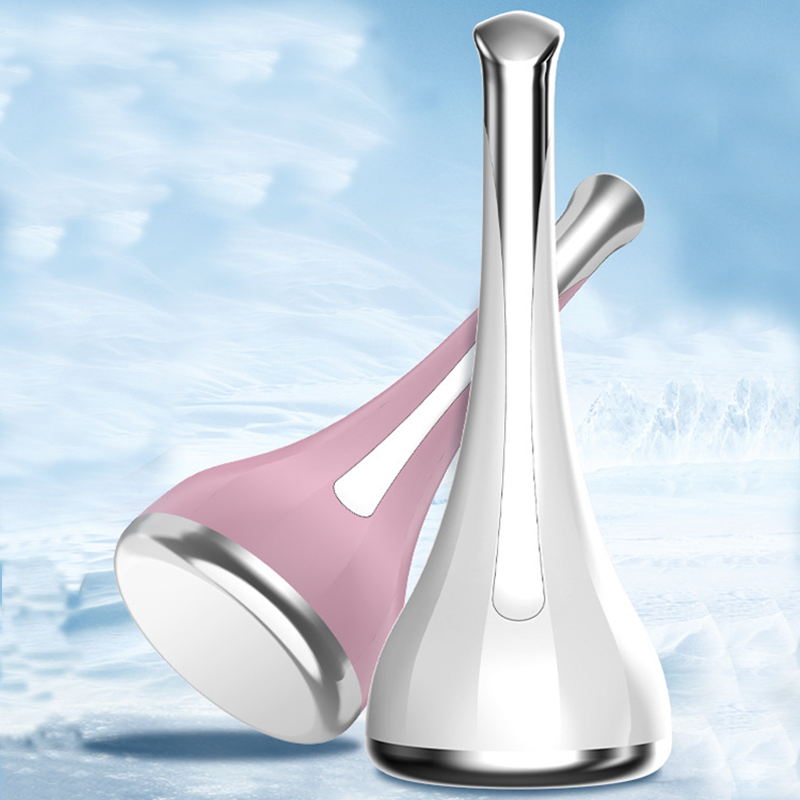 2-piece White and Pink Flat-Surface Ice Cold Therapy Facial Tool - Mini Ice Hammer Cryo Stick for Pore Shrinking Skin Soothing Sunburn Relief - Reusable ABS+PC Cooling Massager
