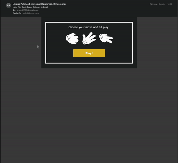 Rock paper scissors game that you can play inside email