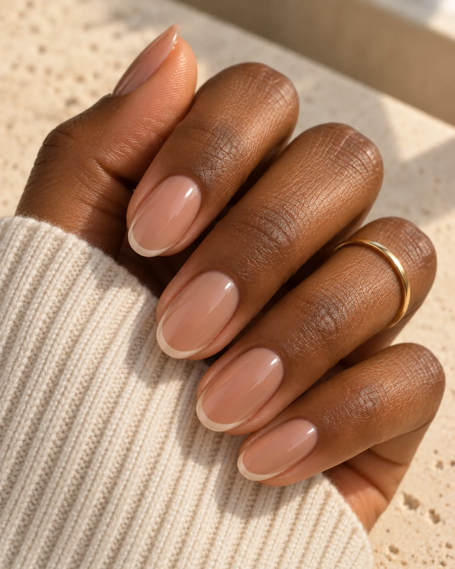 Warm Sand Micro French manicure inspiration for nude nail ideas