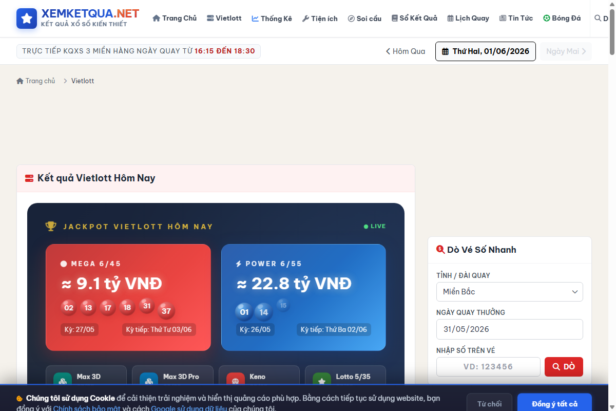 Hướng dẫn cách xem và sử dụng Xổ số Vietlott Power 6/55 trên Xemketqua.net