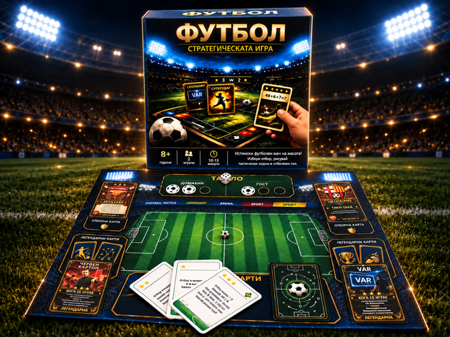 ФУТБОЛ — стратегическата игра, кутия, игрално поле