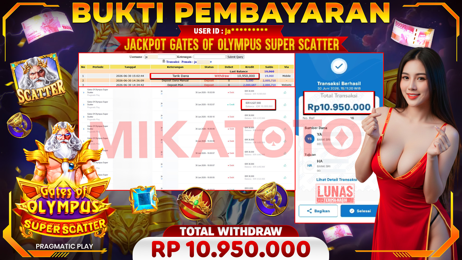 🏆 SELAMAT KEPADA PEMENANG JACKPOT DI Gates Of Olympus Super Scatter - Pragmatic Play 10,950,000🏆
