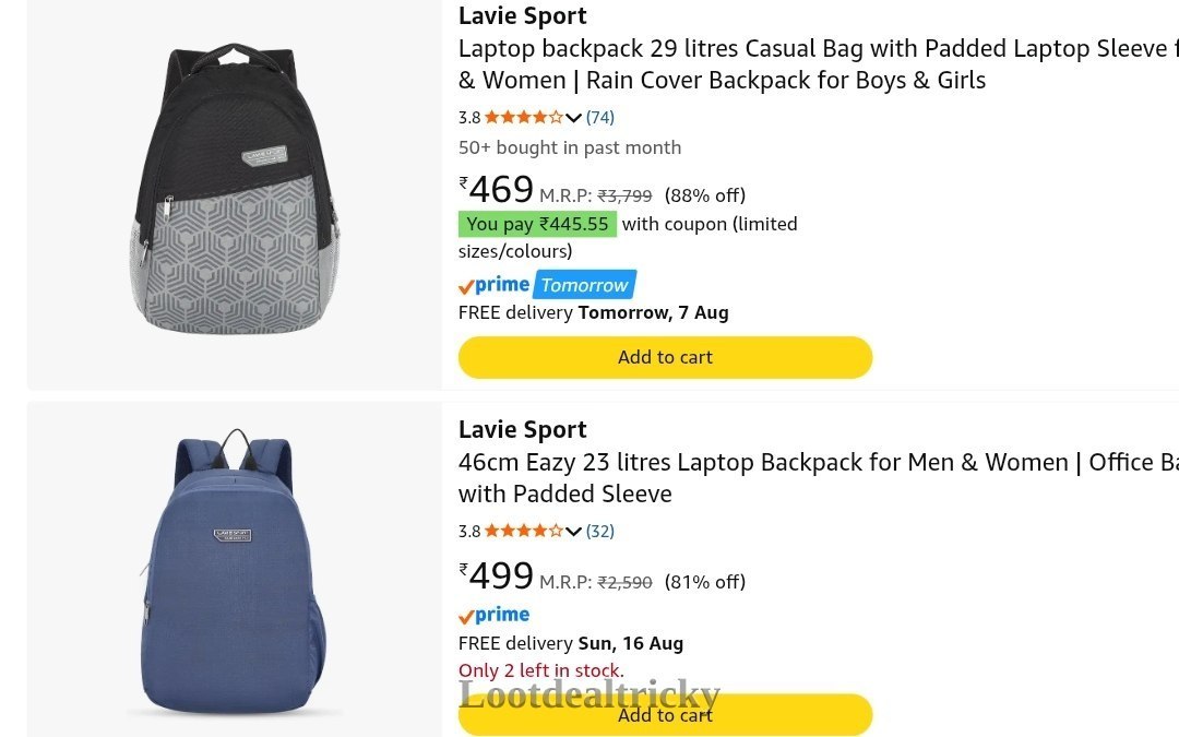 Lavie Backpack Upto – Amazing Price Drop @ 88% OFF Lavie Backpack Upto – Amazing Price Drop @ 88% OFF