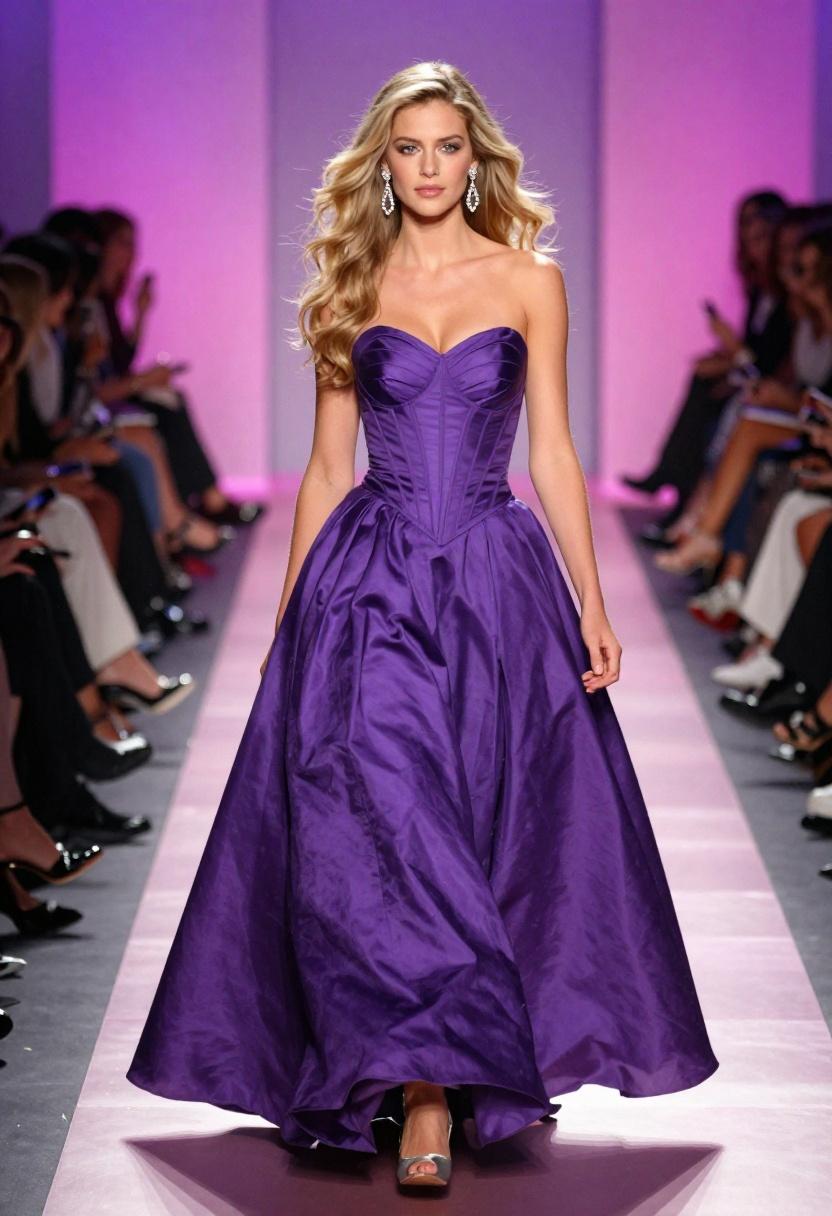 Royal purple ballgown with corseted bodice at fundraising gala
