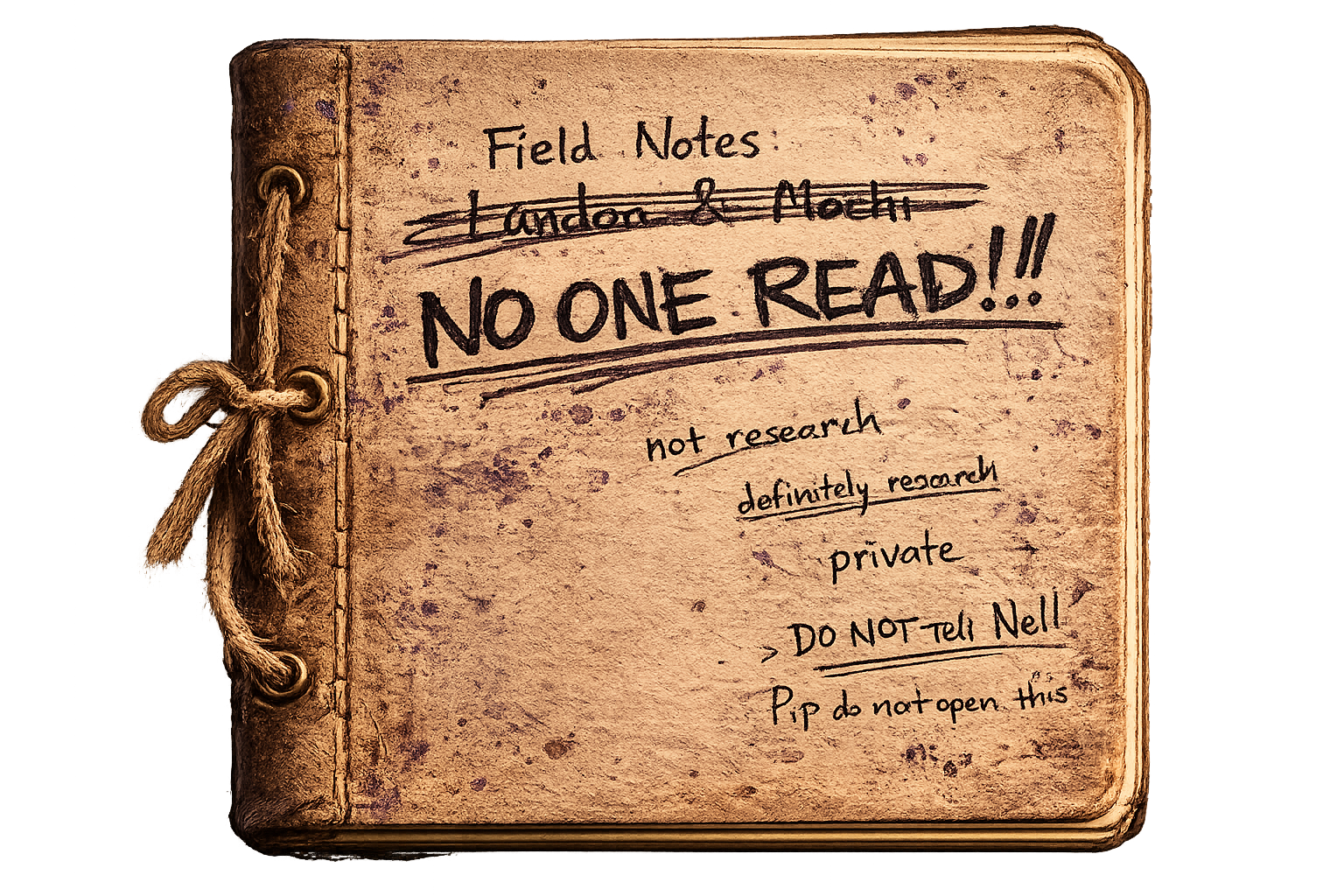 A crossed-out field notebook labeled no one read