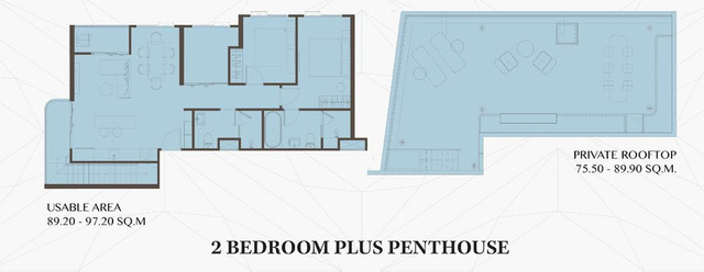 The Kuartz Karon floor plan 2 Bedroom Plus Penthouse, 89.2–97.2 m²