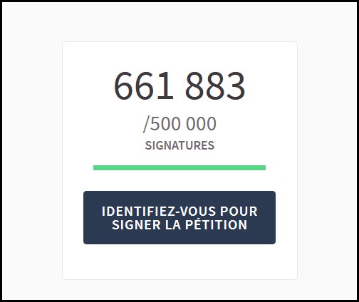 capture d'écran qui montre plus de 650 000 signatures