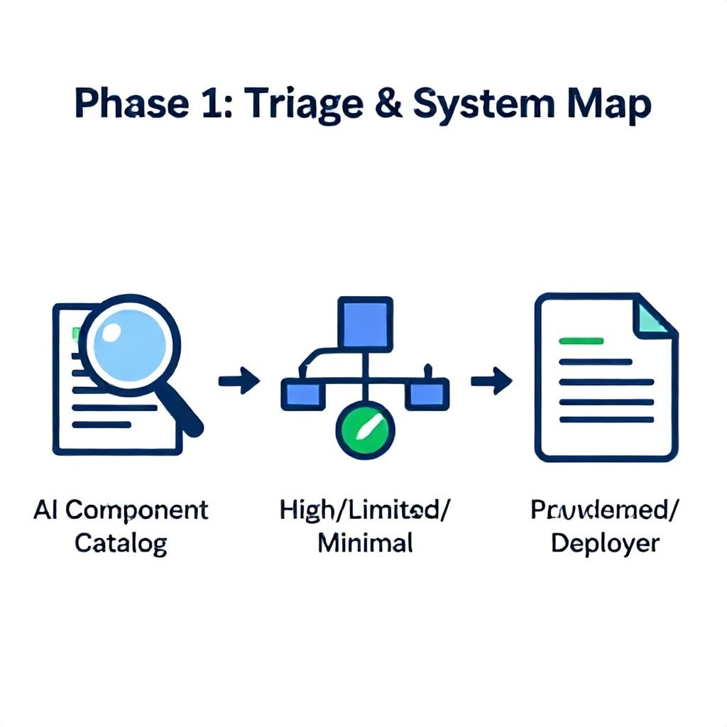 Infographic: EU AI Act Compliance Phase 1 - Triage and System Mapping steps