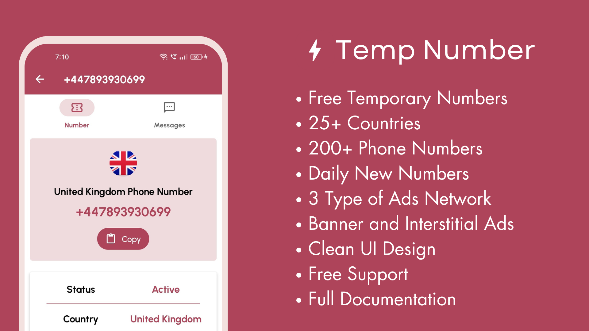 Temp Number - Temporary Phone Numbers App with AdMob Ads