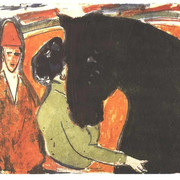 Черная лошадь всадник и клоун неизв