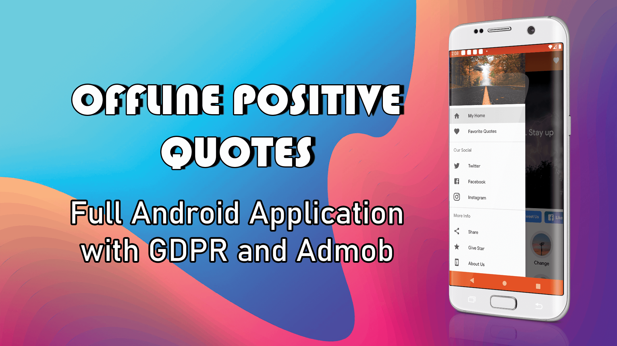 Offline positive quotes - Full Android Application with GDPR and Admob