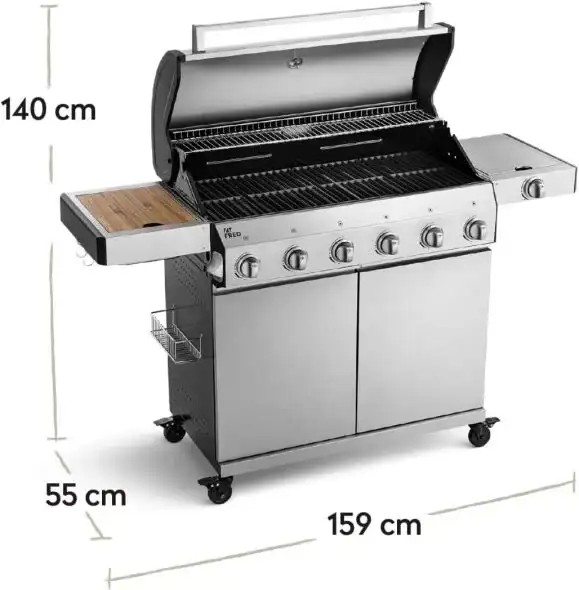 Burnhard Gasbarbecue Fat Fred - incl. Infrarood branders, gietijzeren rooster, thermometer in deksel, piezo-ontsteking en afdekkap - Vleeskopenbijdeboer.nl