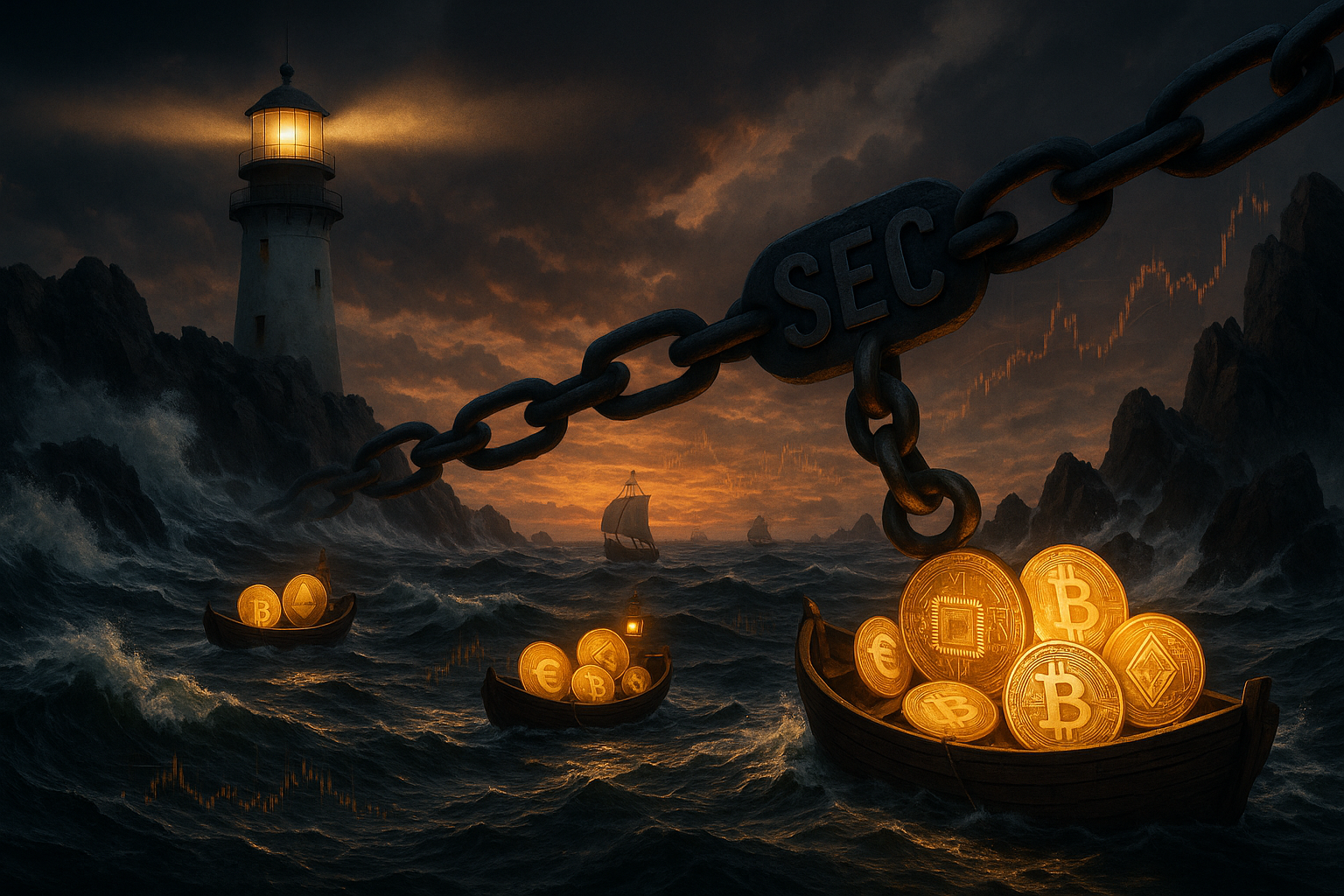 Illustration of SEC oversight on leveraged crypto and tech ETFs, showing regulatory balance against investment risk