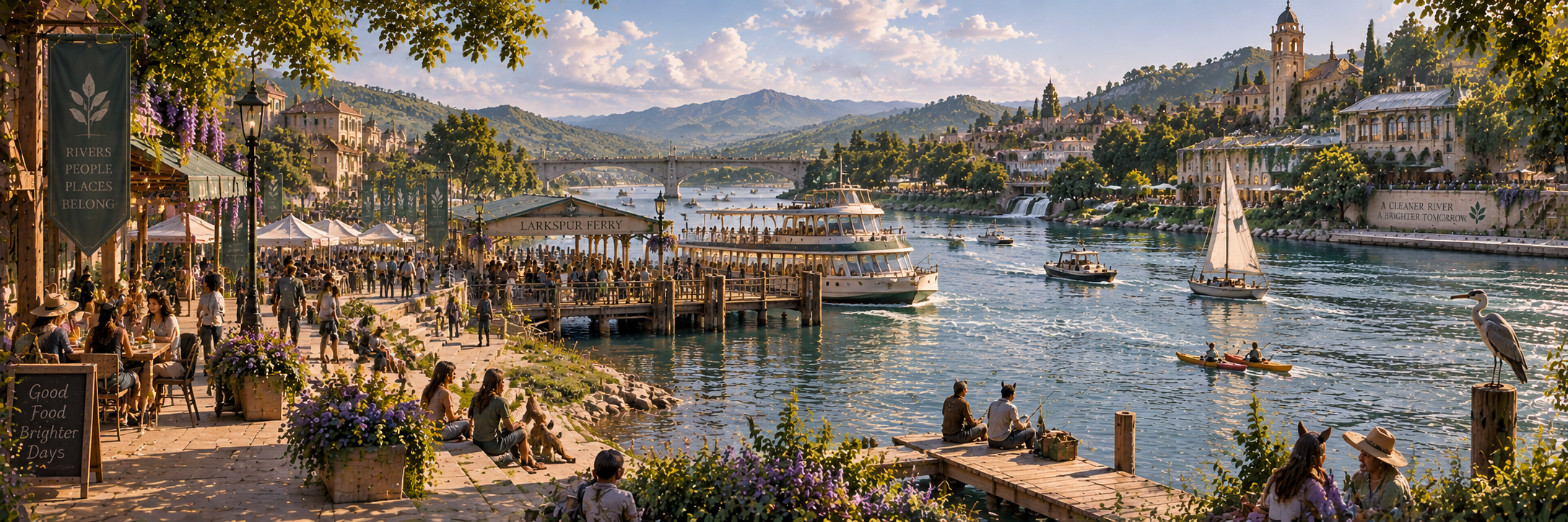 Families, workers, cafés, boats and riverside markets along the Brazor River