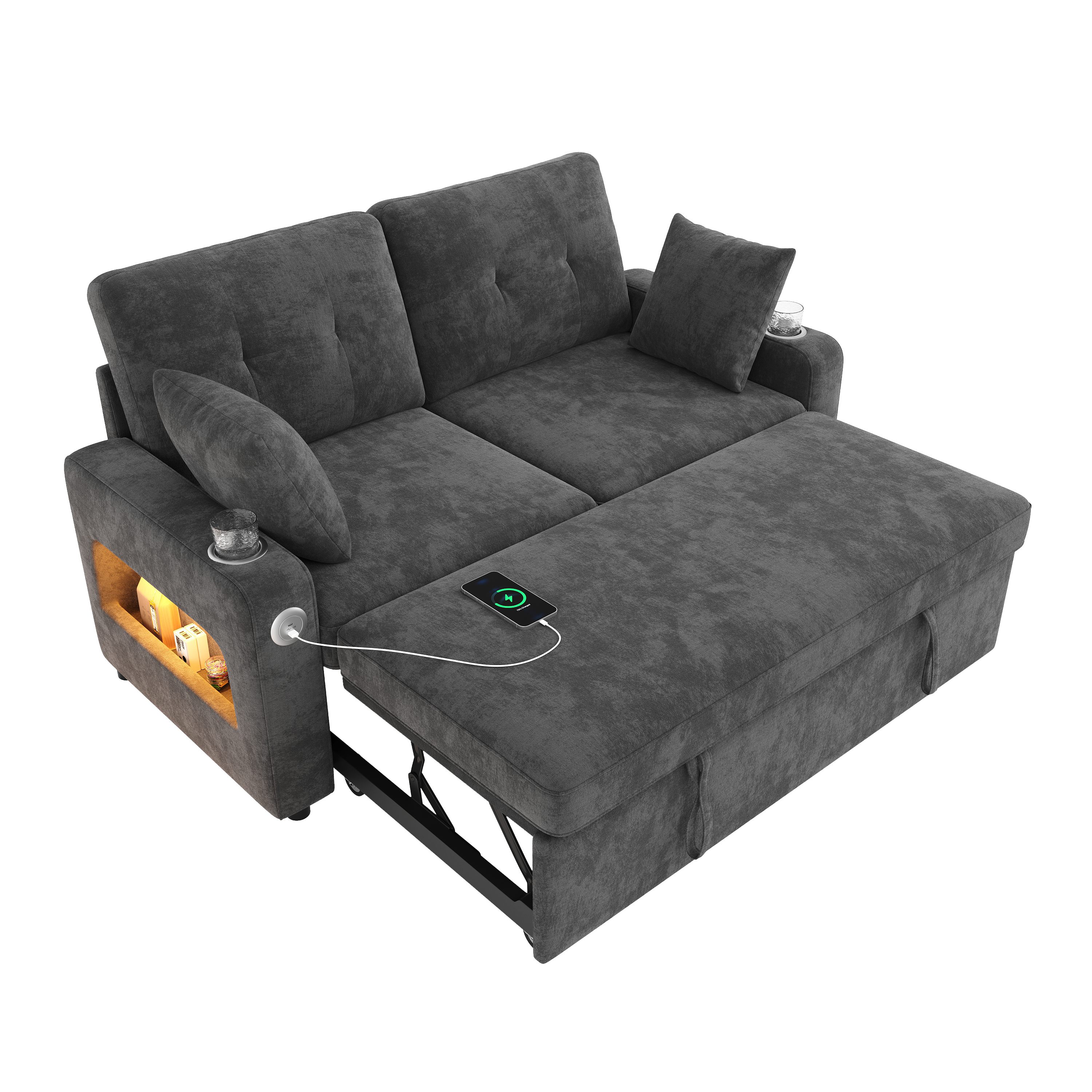 Canapé convertible gris sur fond blanc