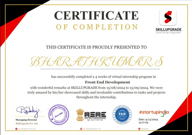 Frontend Development Internship Certificate