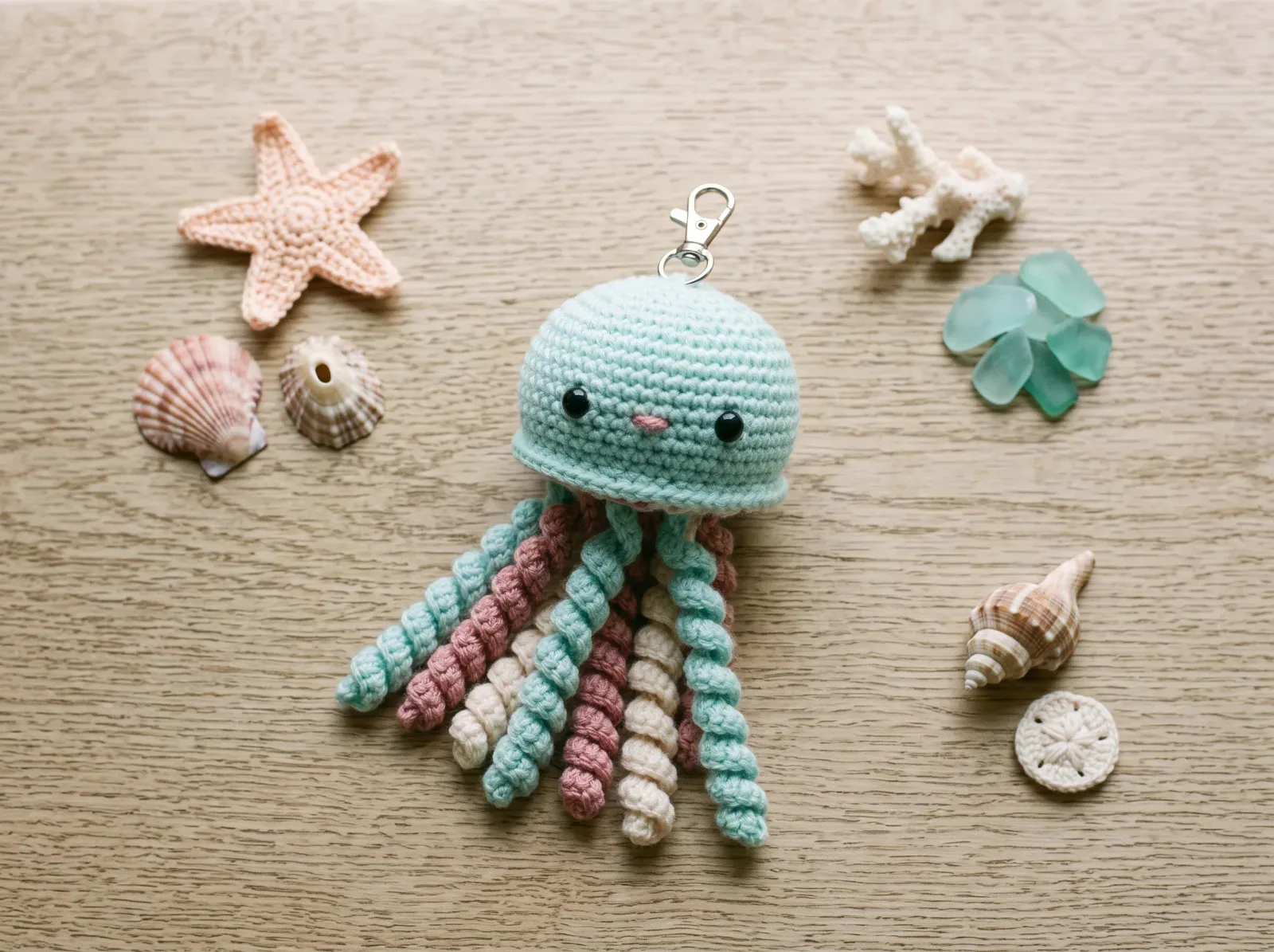 Spiral Jellyfish Keychain finished crochet project