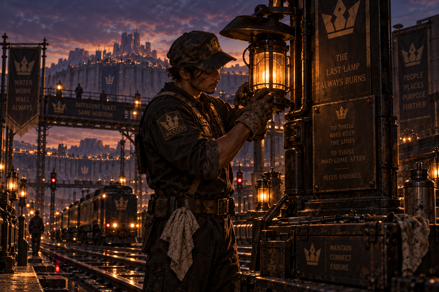 A Pecos worker extinguishing the final work lamp at the end of their last shift