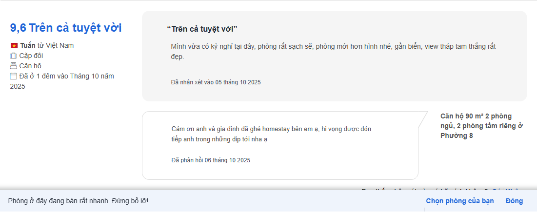 Review 9.6/10 của khách Tuấn trên Agoda Review Agoda của khách Tuấn