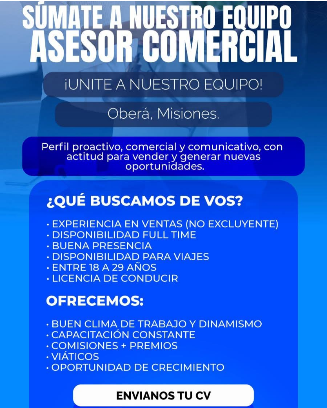 Se Busca Asesor Comercial en Obera