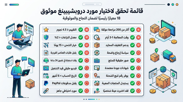 قائمة تحقق اختيار مورد دروب شيبينج موثوق — دليلنا الكامل للمبتدئين في التجارة الإلكترونية 2026