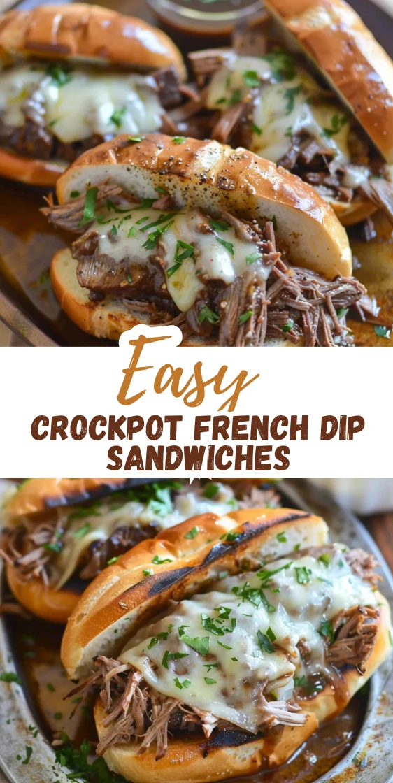 Crockpot French Dip Sandwiches with Tender Beef and Au Jus