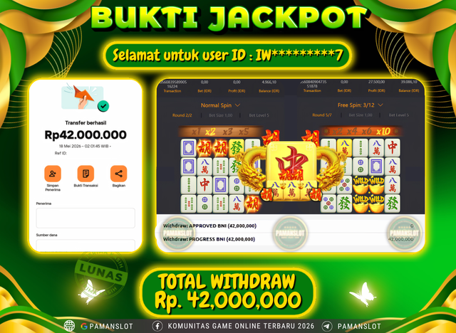 Selamat kepada Member PAMANSLOT Games Mahjong Ways : IW*********7