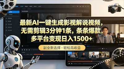 最新AI一键生成影视解说视频，无需剪辑3分钟1条，条条爆款，多平台变现-阿甘项目库