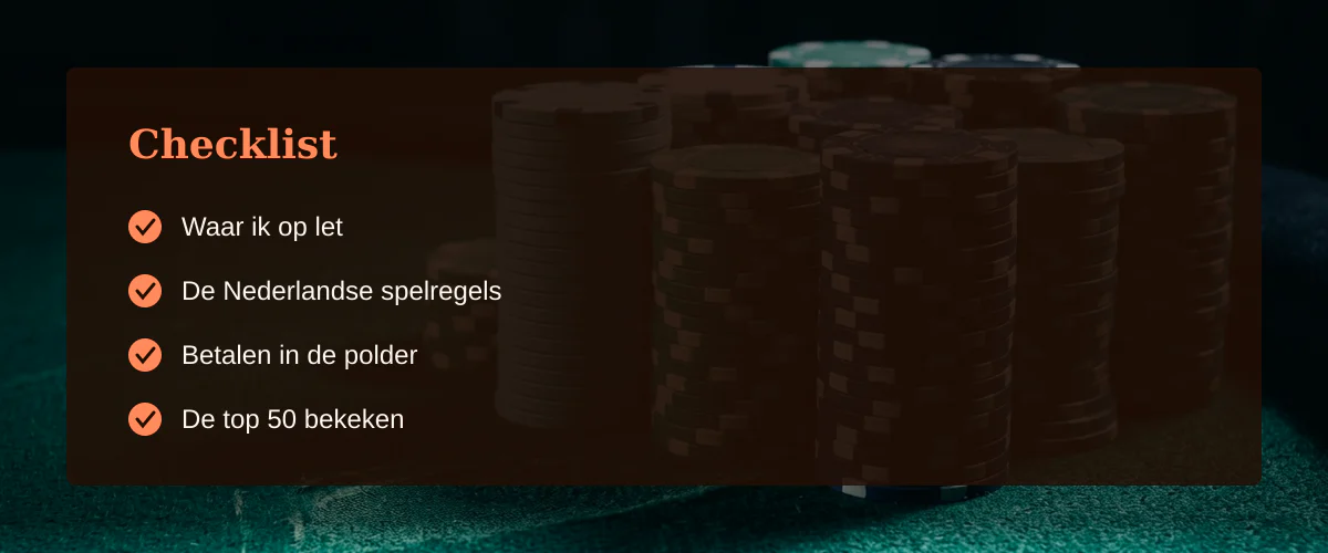 Top 50 online casino voor Nederland — Checklist