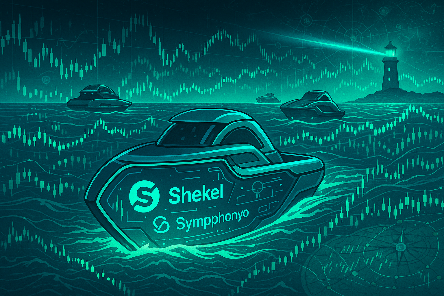 Illustration of innovative crypto trading agents launch by Shekel and Symphonyio