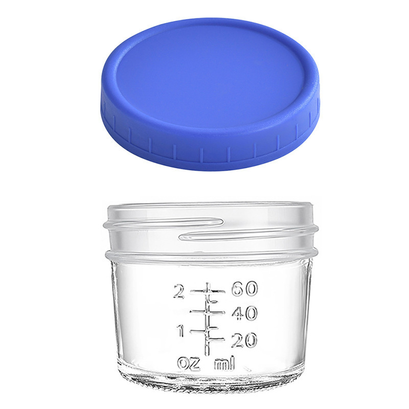 Dark blue lid 4oz Glass Storage Jars with Leakproof Lids and Measurement Marks - BPA Free, Microwave and Dishwasher Safe, Ideal for Homemade Purees, Sauce, and Portion Control