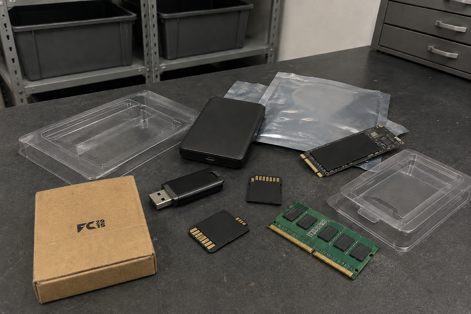 Data storage and memory products: portable SSD, memory cards, USB drives and DRAM