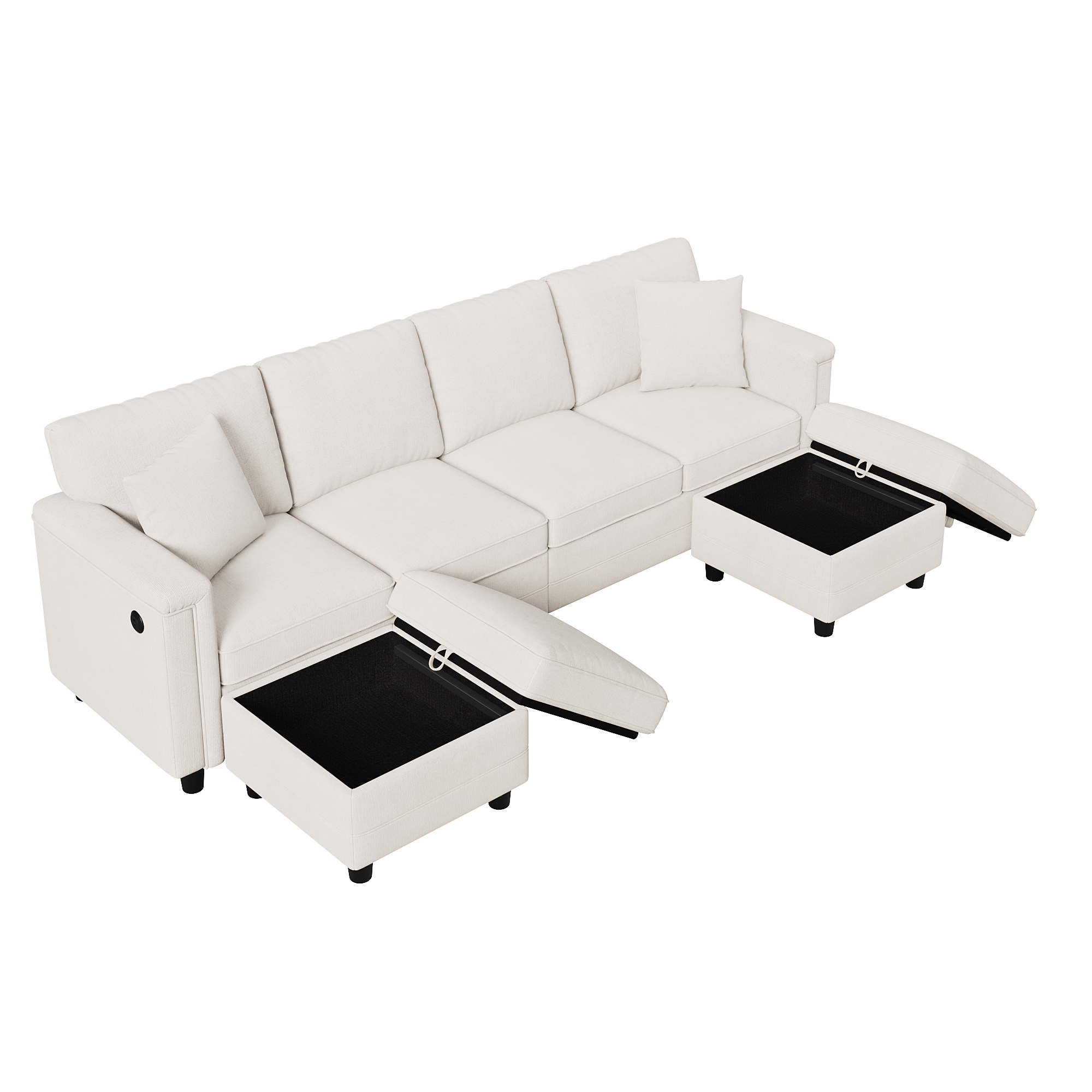 Canapé d'angle convertible beige sur fond blanc