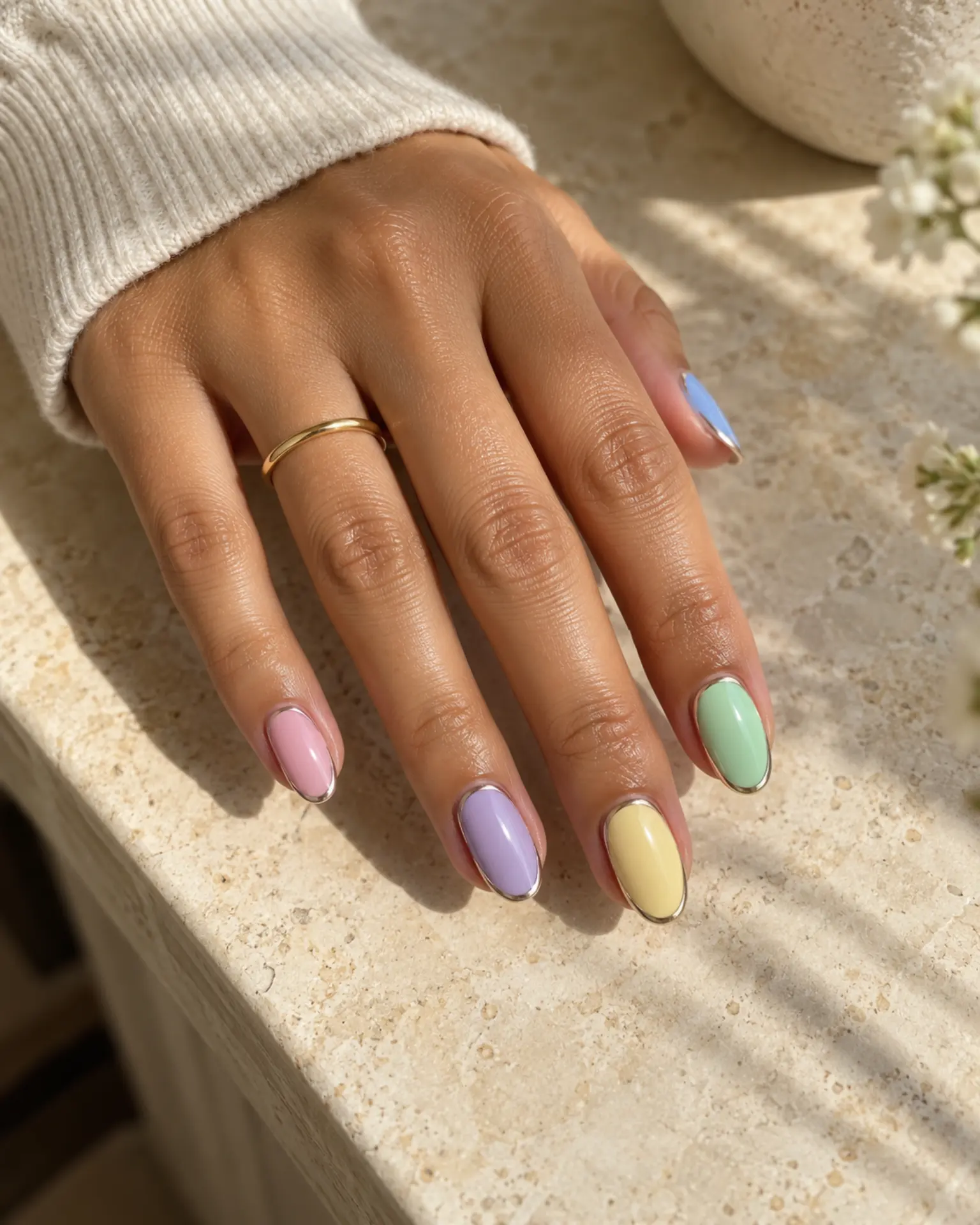 Easter Chrome Outline manicure inspiration for Easter nail ideas