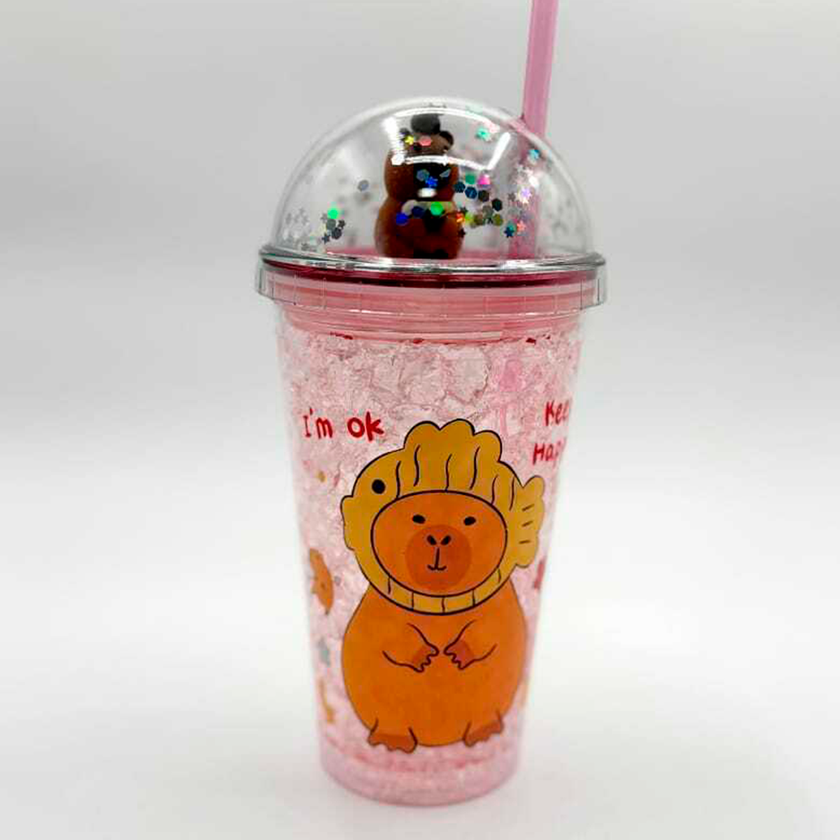 Vaso Capibara con doble fondo y glitter en una de sus variantes
