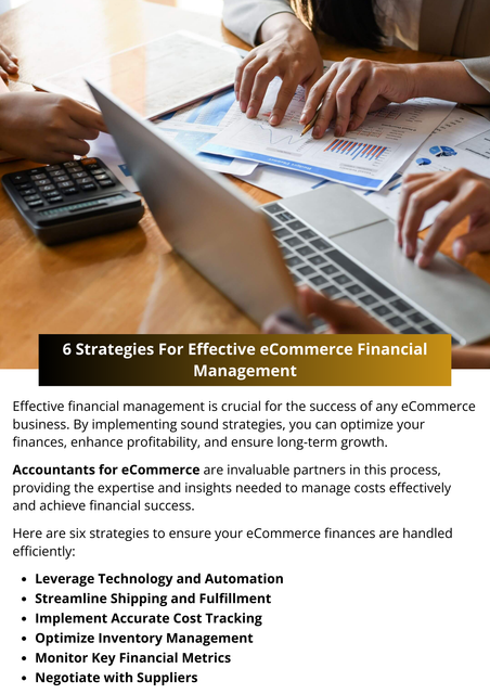 Effective financial management in eCommerce is about more than just tracking expenses—it’s about strategically optimizing every aspect of your business to reduce costs and increase profitability. By implementing accurate cost tracking, optimizing inventory management, negotiating with suppliers, streamlining shipping, leveraging technology, and monitoring key financial metrics, you can ensure your eCommerce business is not only surviving but thriving in a competitive marketplace. To know more visit here  https://www.esenshi.com/