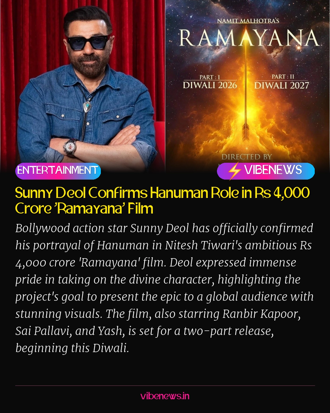 Sunny Deol Confirms Hanuman Role in Rs 4,000 Crore 'Ramayana' Film