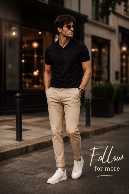 Black polo and khaki chinos formula