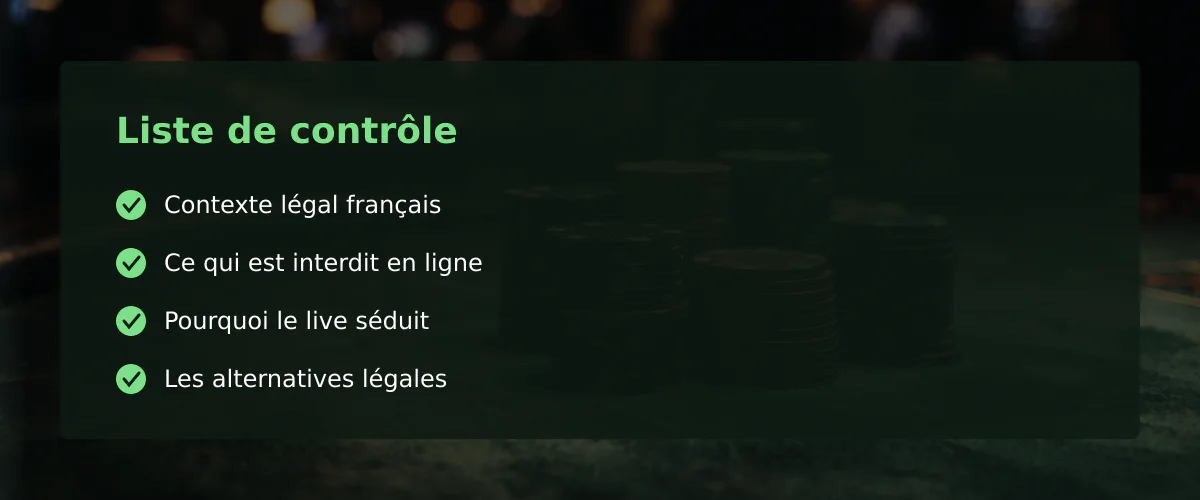 Casino en direct en ligne — Liste de contrôle