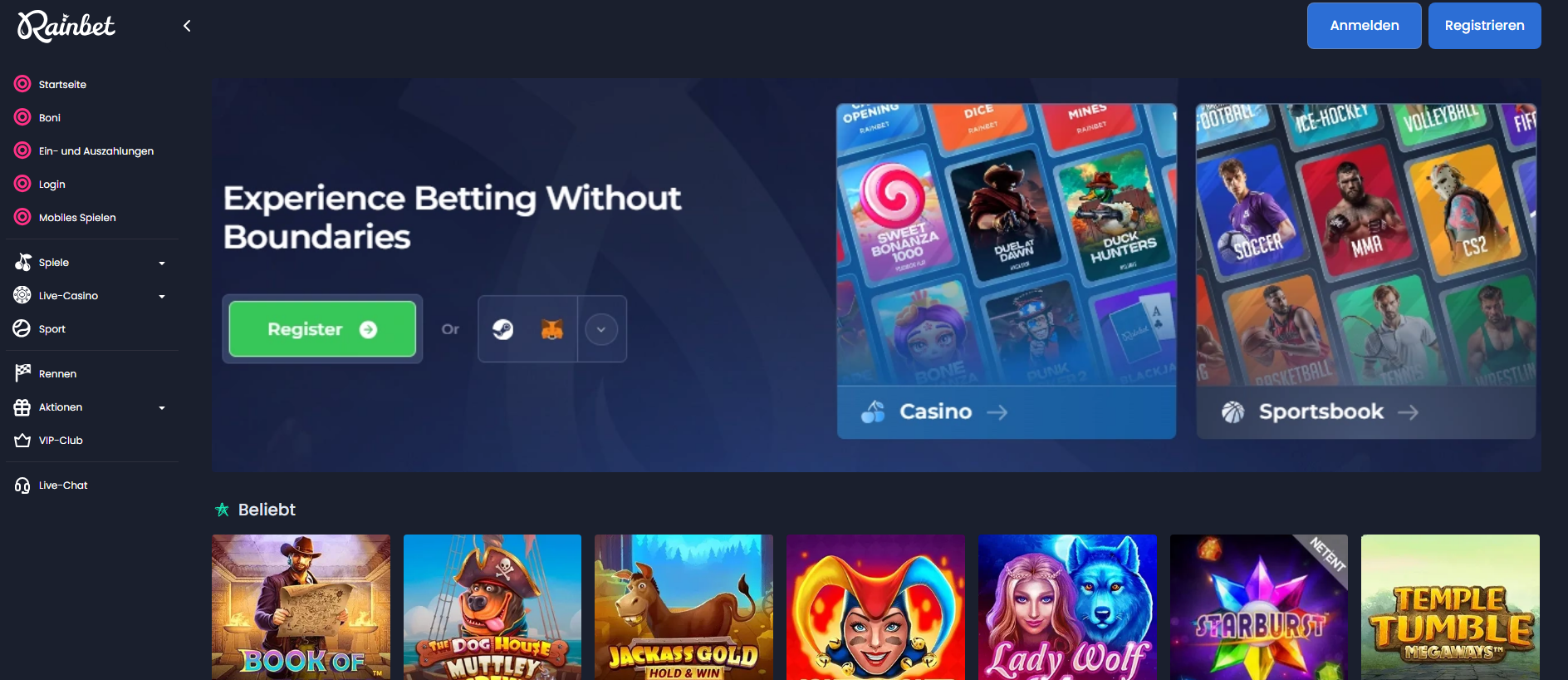 Forensic screenshot of rainbet.ch showing the phishing page layout
