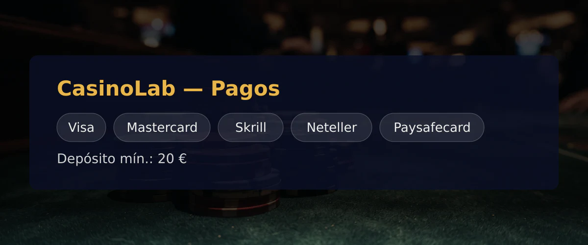 CasinoLab — Pagos: Visa, Mastercard, Skrill, Neteller, Paysafecard